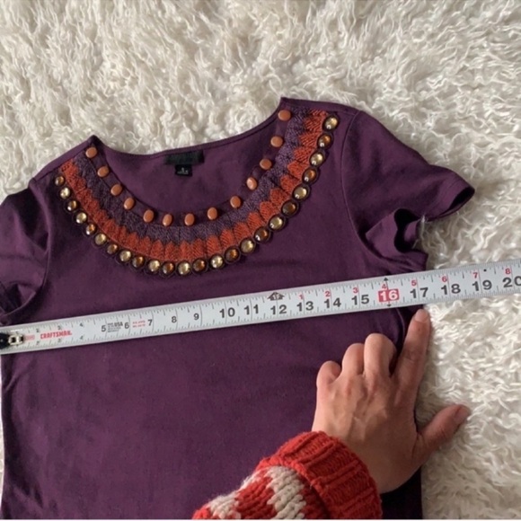Anna Sui Purple Top/Tee/T shirt Sz S Embellished Crystals Embroidered Neckline - Picture 6 of 12